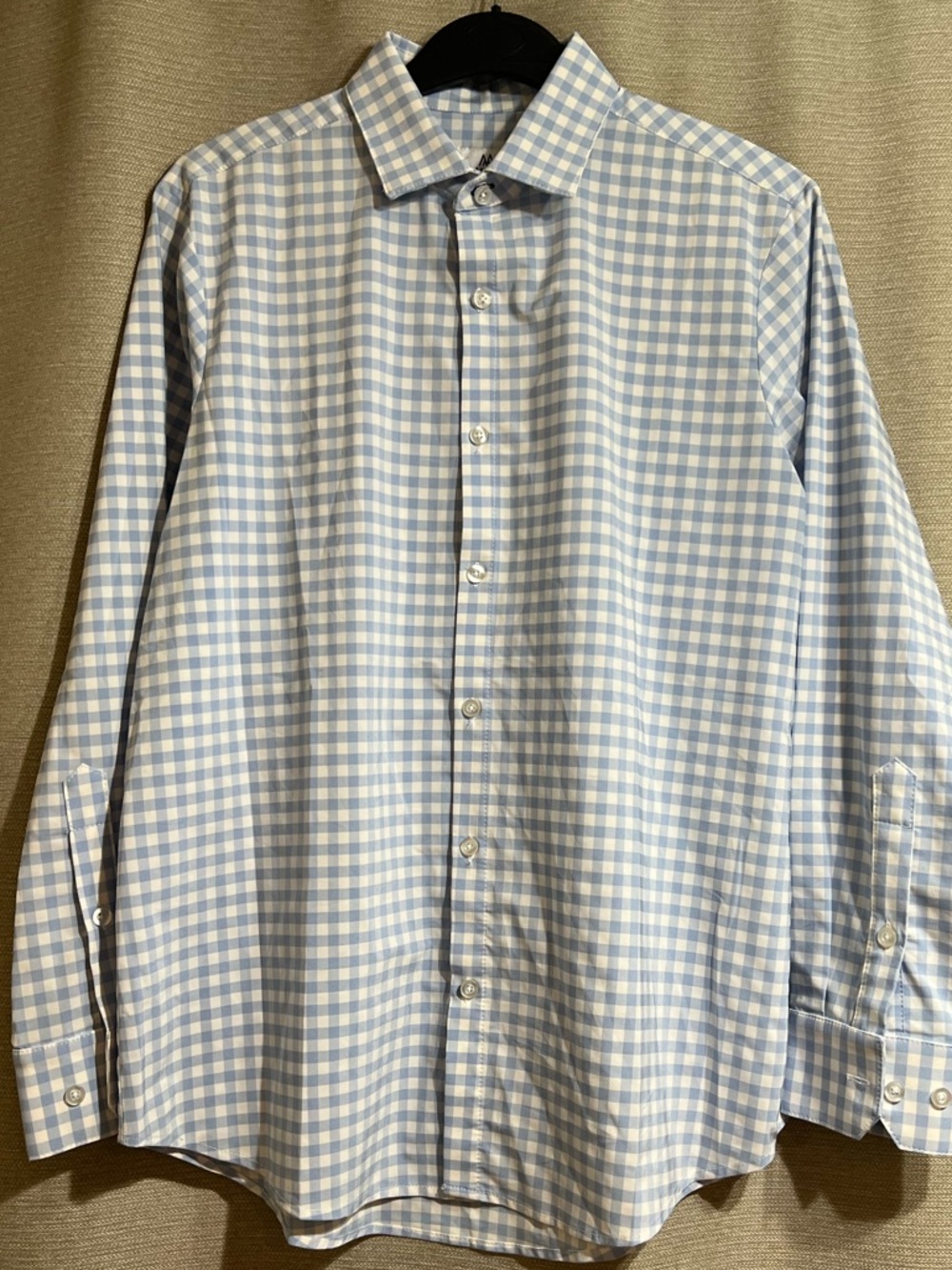 Mizzen + Main Light Blue Gingham Performance Dress Shirt - Medium Standard Fit